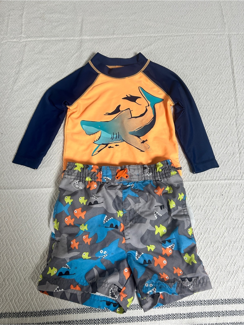 George Orange & Navy Shark Rashguard Swim Set